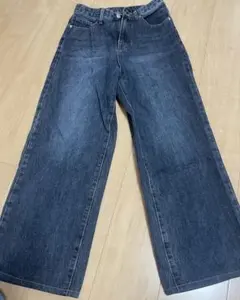 【美品】韓国ダークデニム ワイドレッグパンツ