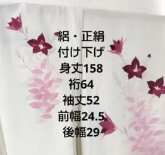 付け下げ 絽 白 正絹 裄64 赤い花 清楚のサムネイル