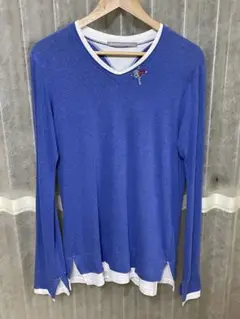 フランシストモークス　青いVネック長袖カットソー　Lサイズ