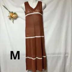 セシールマクビー　ノースリーブニットワンピース　透かし編み　ボーダー　ロング　M