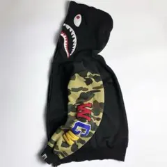 A BATHING APE 鯊魚連帽衫 全拉鍊 迷彩 黑