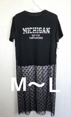 花レース ドッキング　ロゴTシャツ　ワンピース　シアー　ブラック　タグ付き　新品のサムネイル