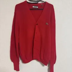 ラコステ 赤 Vネック カーディガン