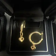 K18 ゴールドトーン ハートチャーム フープイヤリング