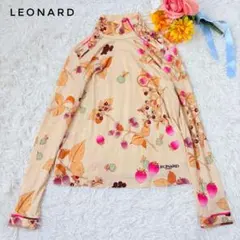 T582 新品未使用 M レオナール 花柄 鳥柄 シアー カットソー