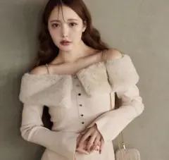 NICE CLAUP ナイスクラップ フェイクファービジューニット　アイボリー