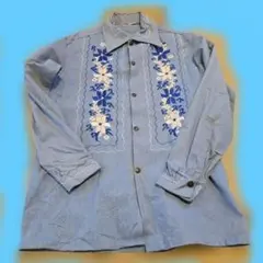 メキシコ製 刺繍入り blue denim L/S shirt used L