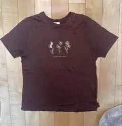 フラワープリント クルーネックTシャツ ブラウン