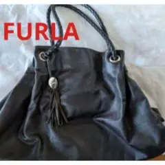 FURLA フルラ レザートートバッグ タッセル付ダークブラウン