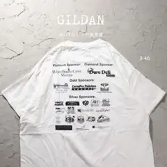GILDAN 白Tシャツ 企業ロゴ　星条旗