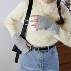 DISCOAT 配色ニット　タートル　ハイネック　アイボリー　グレー　ラメ