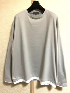 ☆超美品☆柔らかタッチレイヤード風ピーチカットソーロンT LLグレージュ