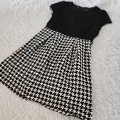 IMAGE イマージュ 千鳥柄 ドッキング ワンピース 半袖 千鳥柄 XL 黒