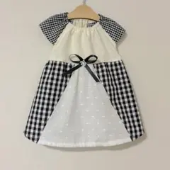 【SALE】SSサイズ＊ブラックチェック柄フレアスリーブワンピース