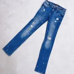 【ZARA】ザラ ダメージ加工 スキニー デニム 青 ストレート