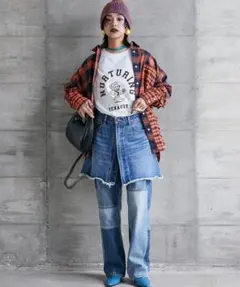 デニムミニスカート　重ね着