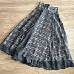 NICECLAUPチェック柄 フレア ロングスカート ブラック系