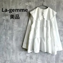 La-gemme ティアードブラウス スカラップ襟 白 ホワイト リボン 長袖のサムネイル