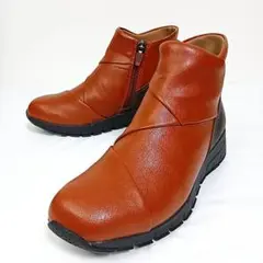 【未使用級】fitfit ウエッジソール ショートブーツ ブラウン 22.5cm