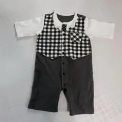 セレモニーロンパース・カバーオール チェック柄 、お食い初め、誕生日、イベント