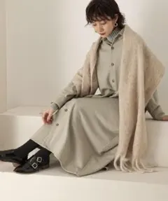 KBF◆暖◆ウール混　起毛ロングワイドシャツワンピース／グリーン