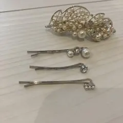 パール装飾のヘアクリップとヘアピンセット　結婚式　髪飾り