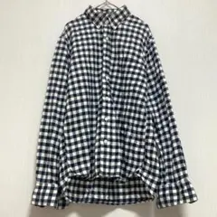 【無印良品】長袖シャツ ギンガムチェック柄 黒白 メンズ M 綿100％ 春秋