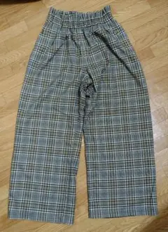 GU チェック柄 ワイドパンツ ゴムウエストパンツ 150cm