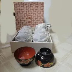 セール中！【未使用】会津塗 桜鈴紋 吸物椀 5客セット 洗朱 金彩 漆器