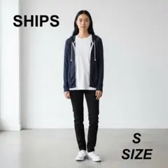 SHIPS フード付きカーディガン ネイビー