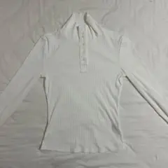 ホワイトリブ編みハイネック長袖トップス y2k グランジ 韓国 レイヤード