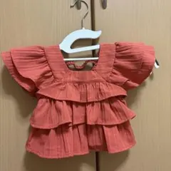 フリル付きオレンジ半袖トップス 80