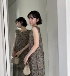 LE'RURE リルアー スリーブレススカラップドレス カーキ - メルカリ