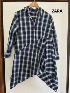 ZARA WOMAN アシンメトリックチェックシャツ