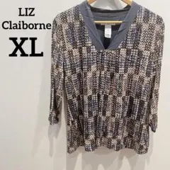 LIZ Claiborne 【XL】 マルチカラー トップス 七分袖 おしゃれ