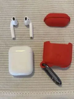 AirPods本体 ホワイト + レッドケース