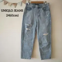 UNIQLO JEANS ライトブルーダメージデニムパンツ 綿100%