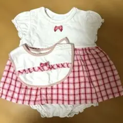 bebe 赤チェックロンパース&ビブセット