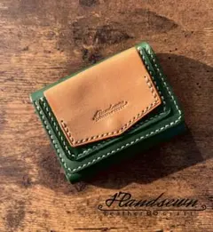 ハンドメイド　本革　三つ折り財布