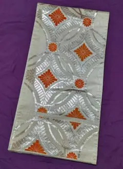 七五三帯　全通　白　銀　オレンジ　約26cm×407cm