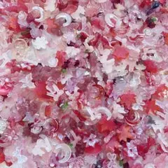 【50個】ピンクレッド素材mix ネイルパーツ　まとめ売り　デコパーツ　量産