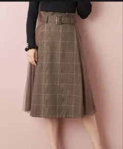 ブラウン チェック柄 フレアスカート ベルト付き