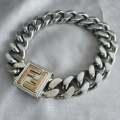正規品　FENDI FF ロゴ ブレスレット 喜平 シルバー ゴールド Sサイズ