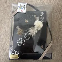 和風髪飾りセット 黒白花飾り