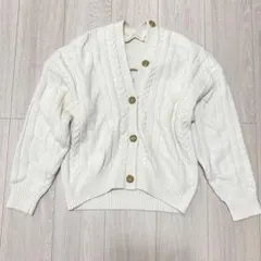 ホワイト ケーブル編み カーディガン　ロペピクニック