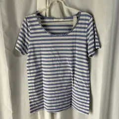 ブルー　ボーダーTシャツ ビジュー付きのサムネイル