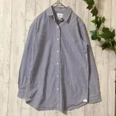 美品✨INED ストライプシャツ 長袖 ブルー 9号 綿 オーバーサイズゆったり