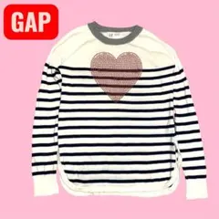 【美品】GAP ボーダー ハートのスタッズ 長袖セーター コットンニット150