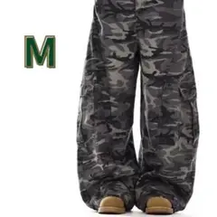 迷彩 バギー M デニム ワイドパンツ 韓国 ストリート y2k カモフラ