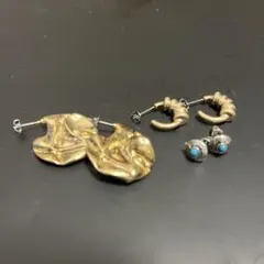 ゴールド 波状デザイン ビンテージ ピアスセット